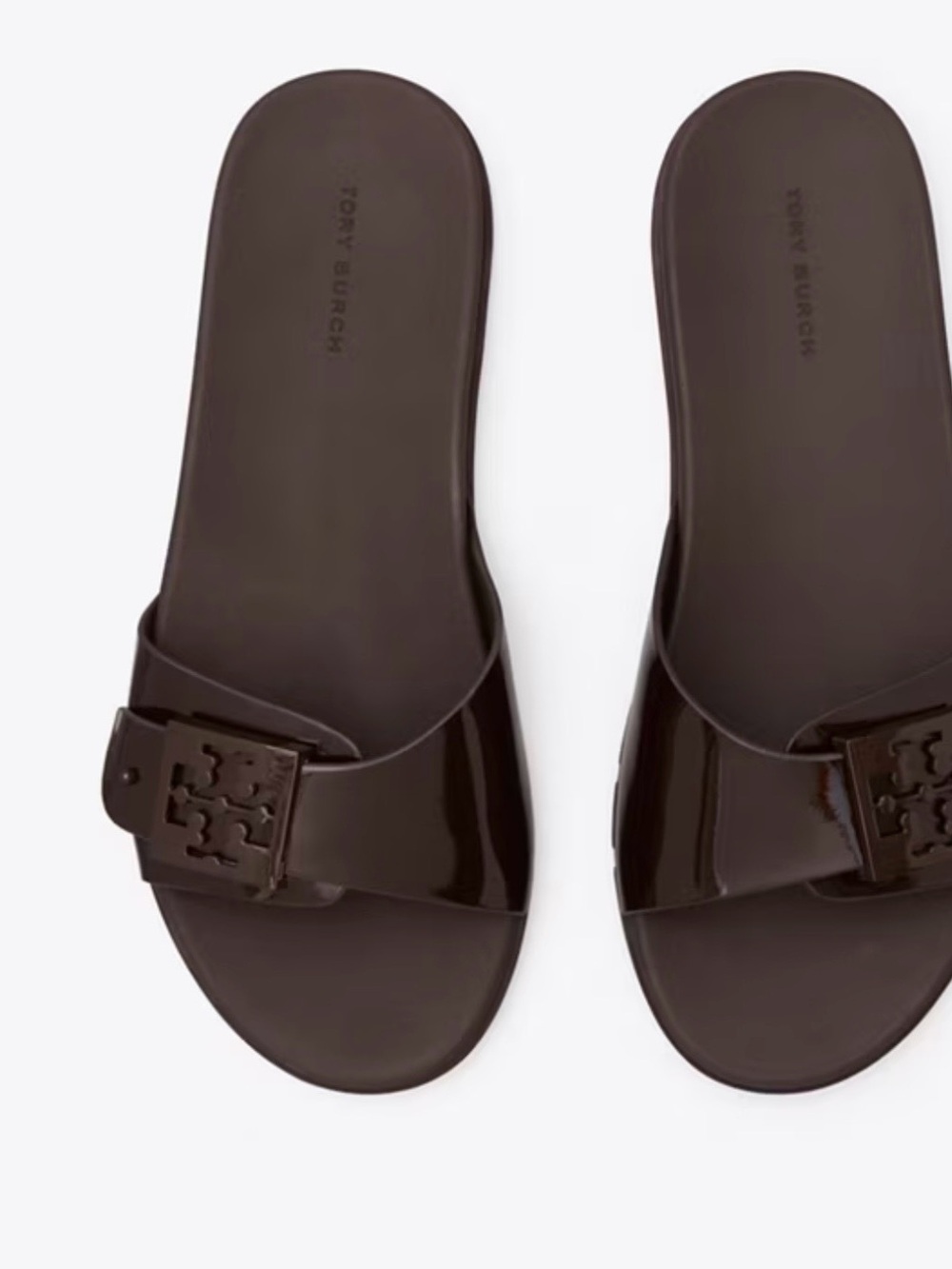 Tory Burch Dark Brown Logo Gloss Mellow Slide Sandals - Picture 3 of 17